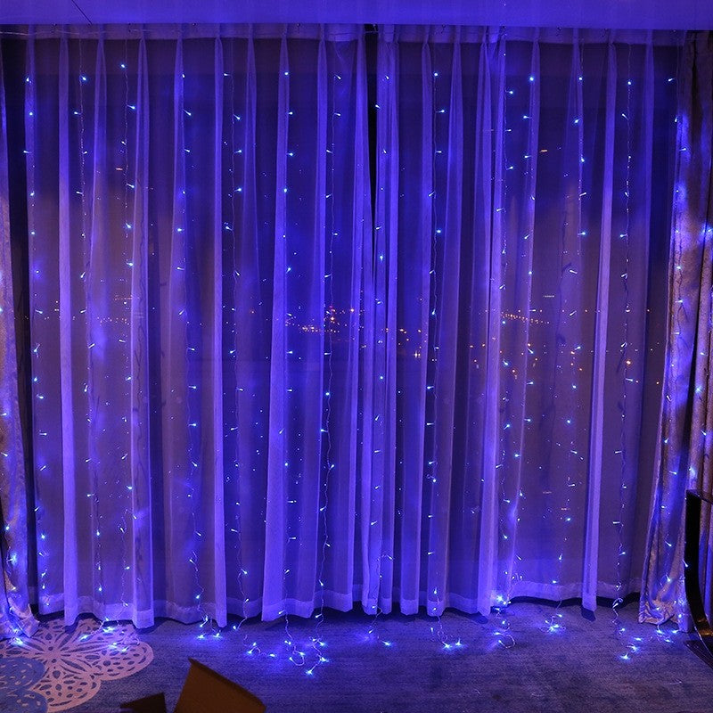 Instalatie Craciun, Tip Perdea, IP44, 2 m x 2 m, 240 LED-uri, Albastru, cu flash, Transformator, Interconectabila, Prelungitor 5 m inclus, Fir transparent, Interior/ Exterior, Vivimall - vivimall.ro