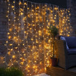 Instalatie Craciun, Tip Perdea, IP44, 3 m x 3 m, 240 LED-uri, Alb Cald, cu 8 jocuri de lumini, 31 V, 9W, Interconectabila, Prelungitor 3 m inclus, Fir transparent, Interior/ Exterior, Vivimall - vivimall.ro