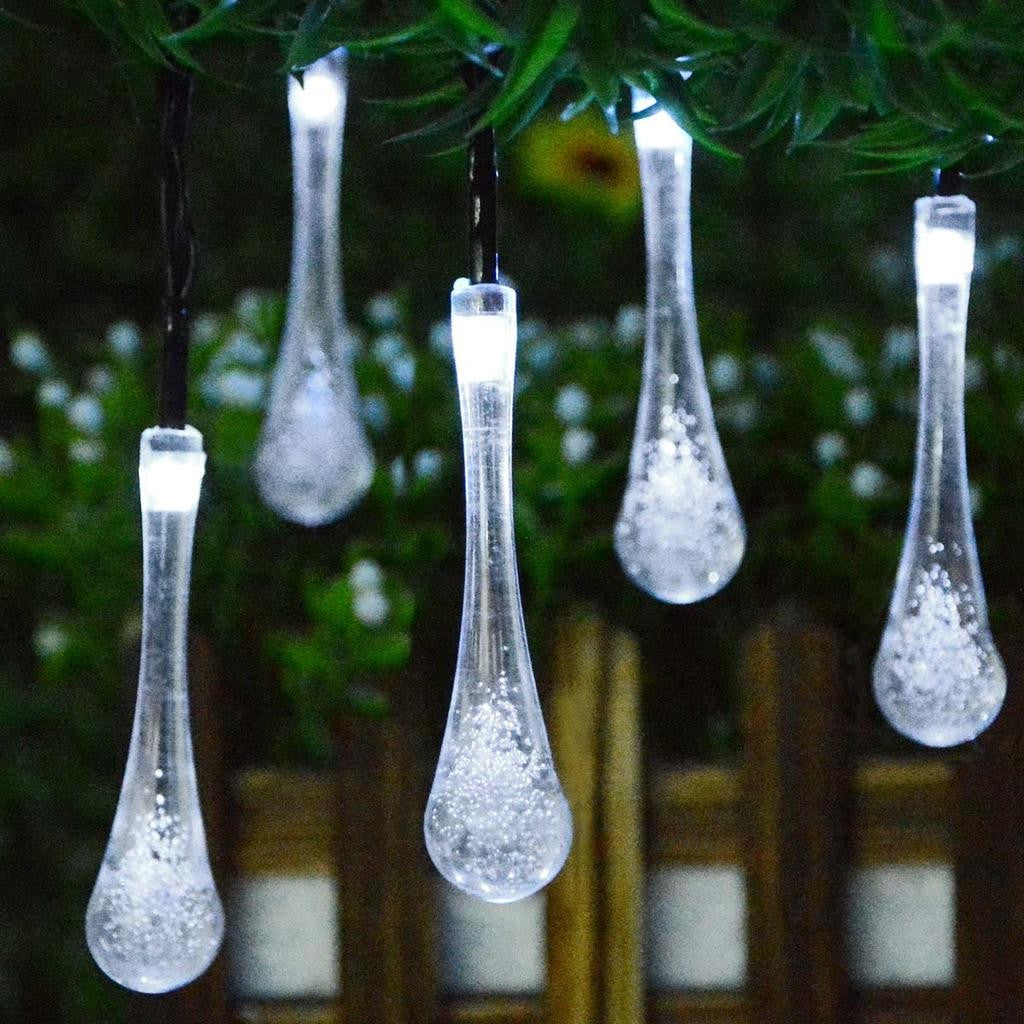 Instalatie Craciun, Tip Picaturi, 20 Led-uri, 5 metri, Alb rece, Energie solara, Senzor de lumina, Vivimall - vivimall.ro