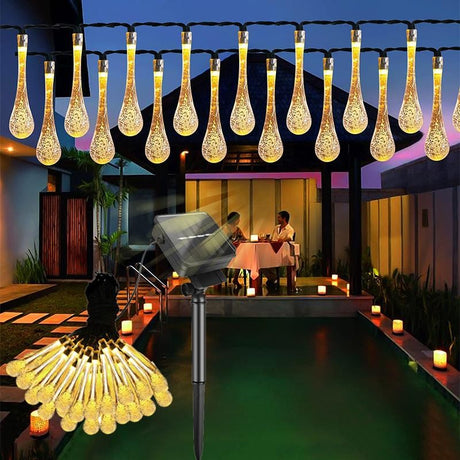 Instalatie Craciun, Tip Picaturi De Apa, 20 Led-Uri, 5 Metri, Energie Solara, Senzor De Lumina
