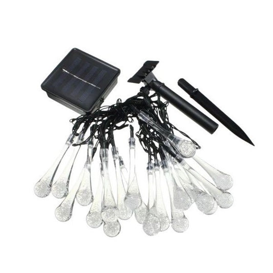 Instalatie Craciun, Tip Picaturi de apa, 20 Led-uri, 5 metri, Alb cald, Energie solara, Senzor de lumina, Vivimall - vivimall.ro