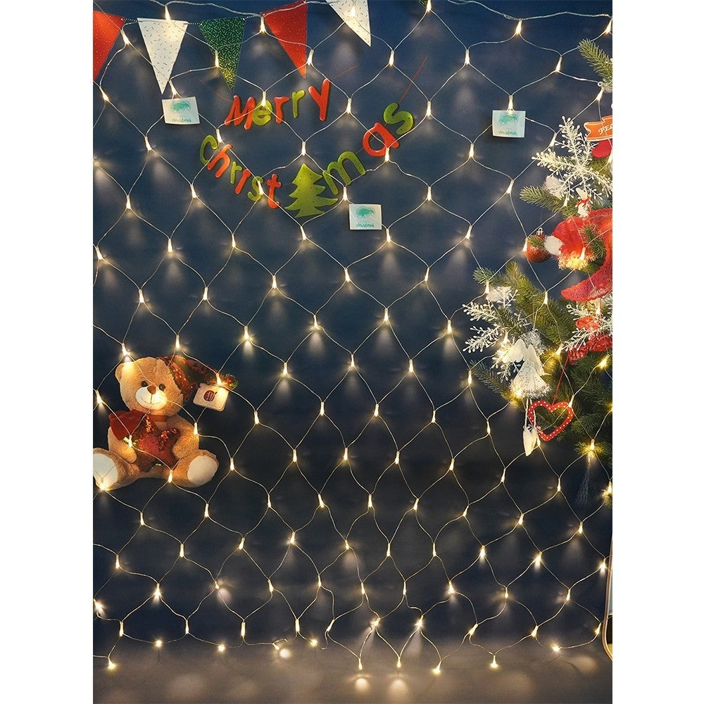 Instalatie Craciun, Tip Plasa, 4.5 m x 1.5 m, 360 LED-uri, Alb cald, 8 jocuri de lumini, Transformator, Interconectabila, Prelungitor 5 m inclus, Fir transparent, Vivimall - vivimall.ro