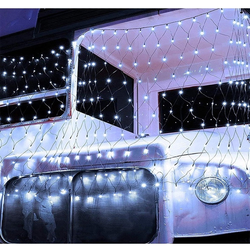 Instalatie Craciun, Tip Plasa, 9 m x 1.5 m, 720 LED-uri, Alb rece, 8 jocuri de lumini, Transformator cu telecomanda, Interconectabila, Prelungitor 5 m inclus, Fir transparent, Vivimall - vivimall.ro