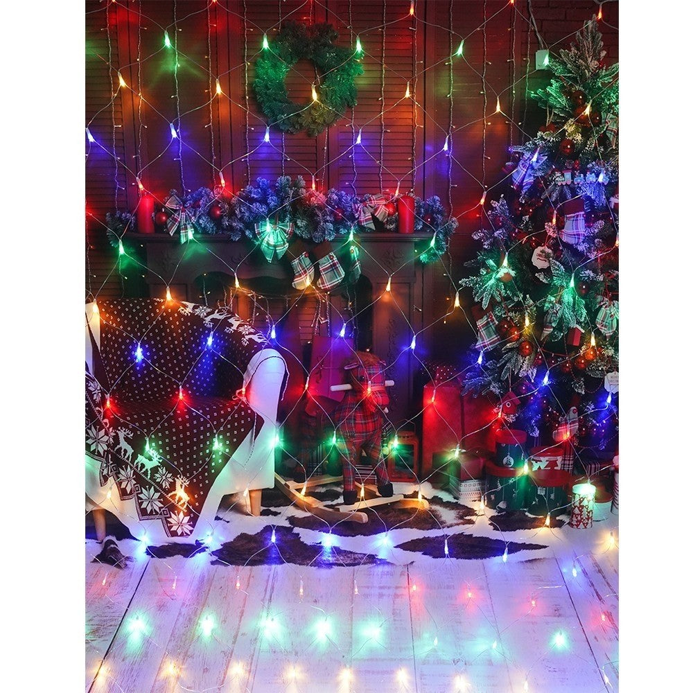 Detaliu LED-uri multicolor instalație plasă Crăciun IP44, iluminare vibrantă și uniformă