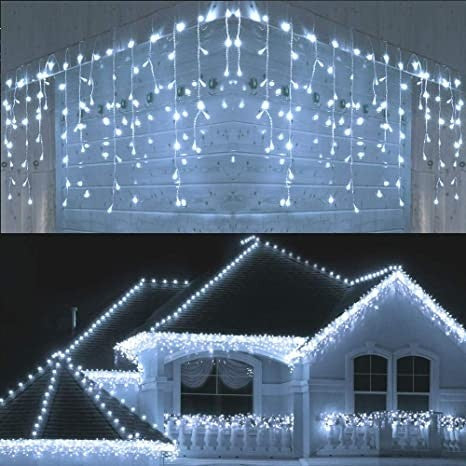 Instalatie Craciun Turturi, Ip44, 25 M, 715 Led-Uri,Perdea Franjurata, 8 Jocuri De Lumini, Transformator 31 V, Putere 9 W, Interconectabila, Interior/Exterior, Prelungitor 3 M Inclus, Fir Negru