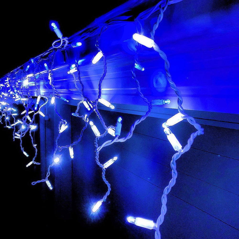 Instalatie Craciun Turturi, Ip44, 35 M, 1001 Led-Uri,Perdea Franjurata, Albastru, 8 Jocuri De Lumini, Transformator 31 V, Putere 9 W, Interconectabila, Interior/Exterior, Prelungitor 5 M Inclus, Fir