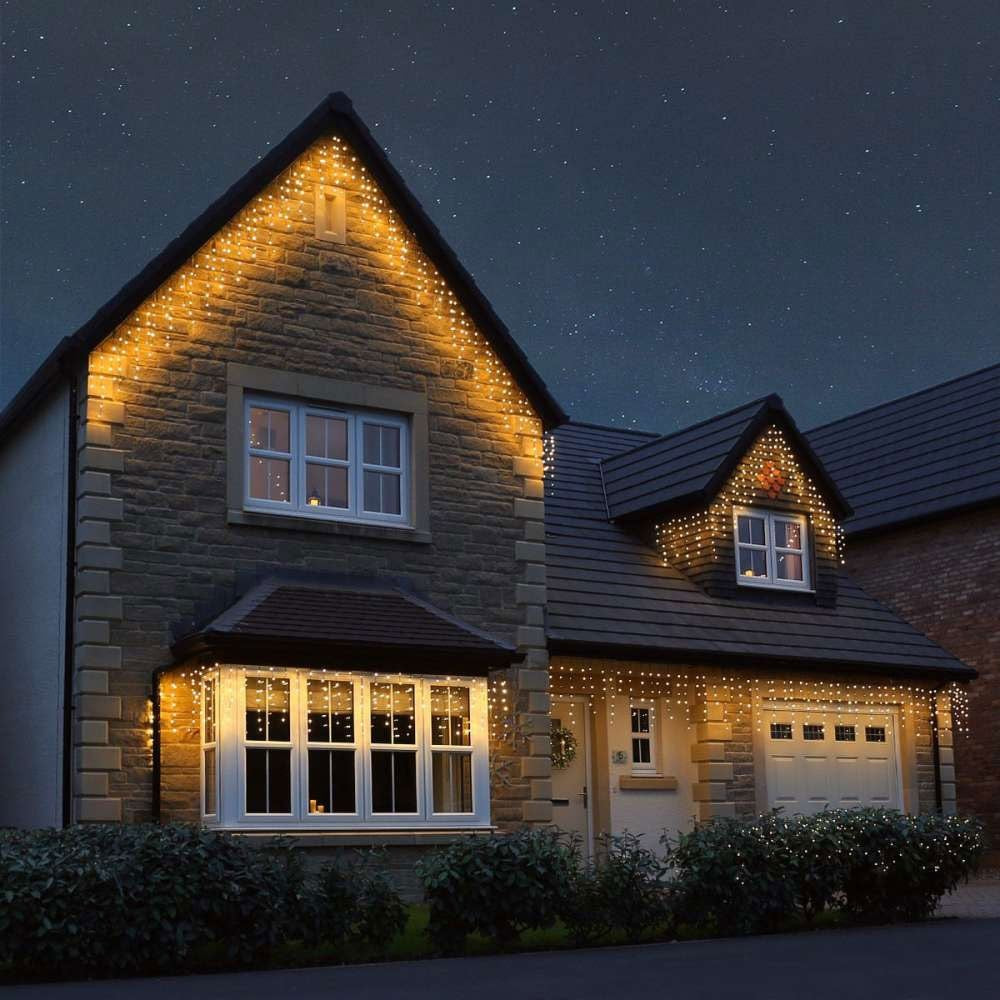 Instalatie Craciun Turturi, Ip44, 5 M, 143 Led-Uri,Perdea Franjurata, Alb Cald, 8 Jocuri De Lumini, Transformator 31 V, Putere 9 W, Interconectabila, Interior/Exterior, Prelungitor 5 M Inclus, Fir