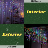 Instalatie Craciun Yoto, Tip Franjuri/Turturi, 12 M, 300 Led-Uri, Prelungitor 1.5 M, 8 Jocuri De Lumini, Interconectabila, Conectare La Retea, Fir, Interior/Exterior, Multicolor - vivimall.ro