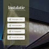 Instalatie Craciun Yoto, Tip Franjuri/Turturi, 12 M, 300 Led-Uri, Prelungitor 1.5 M, 8 Jocuri De Lumini, Interconectabila, Conectare La Retea, Fir, Interior/Exterior, Alb Rece - vivimall.ro