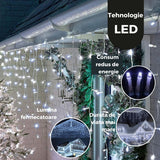 Instalatie Craciun Yoto, Tip Franjuri/Turturi, 12 M, 300 Led-Uri, Prelungitor 1.5 M, 8 Jocuri De Lumini, Interconectabila, Conectare La Retea, Fir, Interior/Exterior, Alb Rece - vivimall.ro