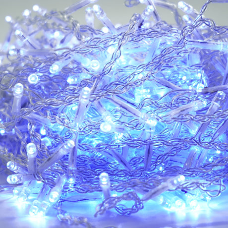 Instalatie Craciun Yoto, Tip Franjuri/Turturi, 12 M, 300 Led-Uri, Prelungitor 1.5 M, 8 Jocuri De Lumini, Interconectabila, Conectare La Retea, Fir, Interior/Exterior, Albastru - vivimall.ro