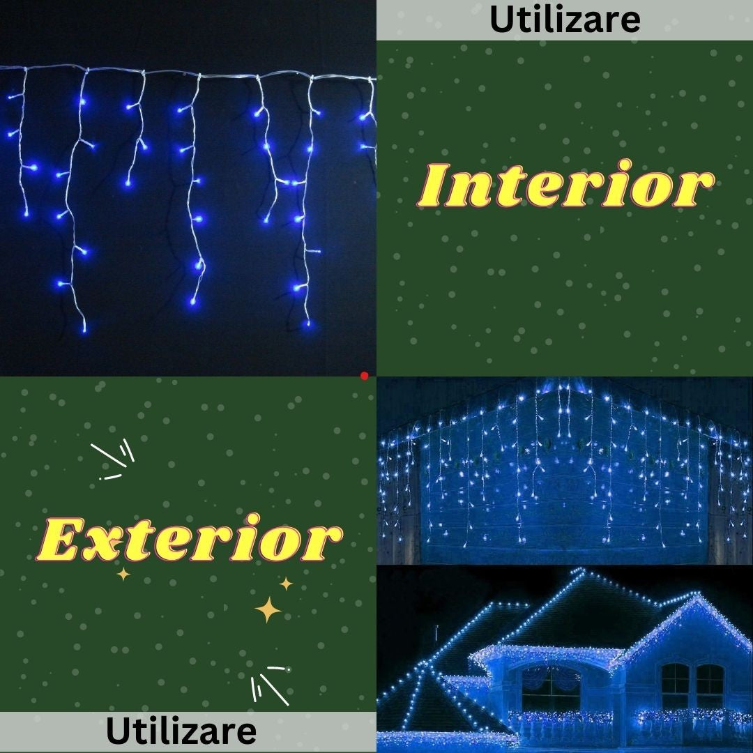 Instalatie Craciun Yoto, Tip Franjuri/Turturi, 4 M, 120 Led-Uri, Prelungitor 1.5 M, 8 Jocuri De Lumini, Interconectabila, Conectare La Retea, Fir, Interior/Exterior, Albastru - vivimall.ro
