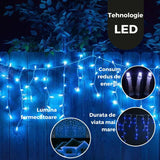 Instalatie Craciun Yoto, Tip Franjuri/Turturi, 4 M, 120 Led-Uri, Prelungitor 1.5 M, 8 Jocuri De Lumini, Interconectabila, Conectare La Retea, Fir, Interior/Exterior, Albastru - vivimall.ro