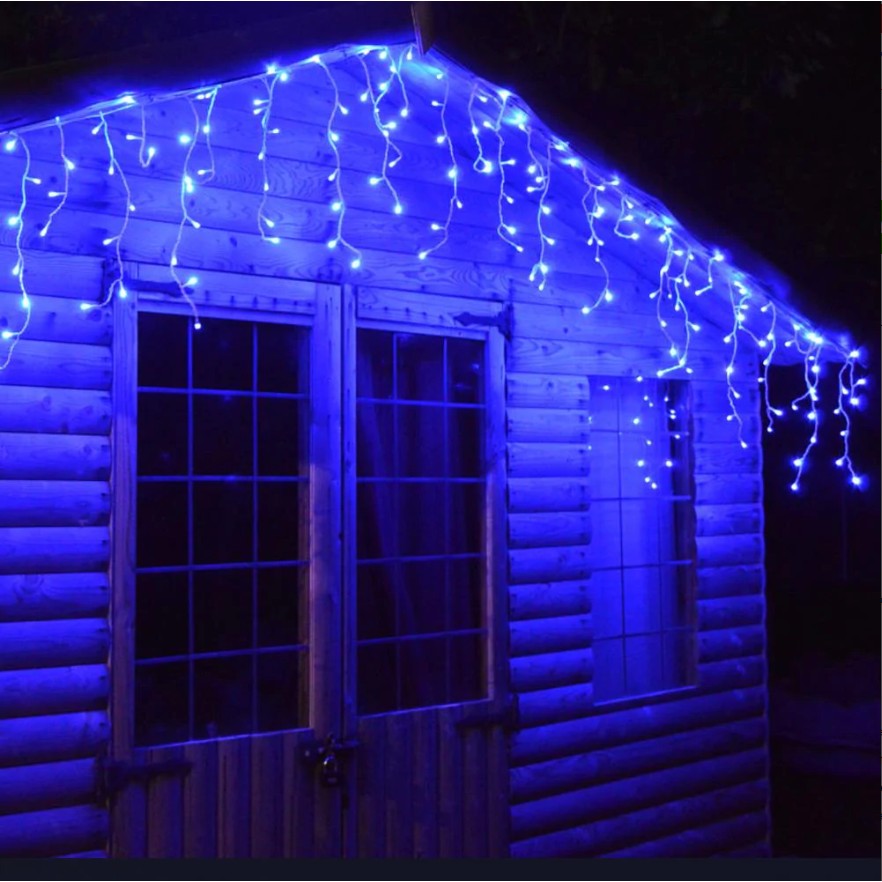 Instalatie Craciun Yoto, Tip Franjuri/Turturi, 4 M, 120 Led-Uri, Prelungitor 1.5 M, 8 Jocuri De Lumini, Interconectabila, Conectare La Retea, Fir, Interior/Exterior, Albastru - vivimall.ro