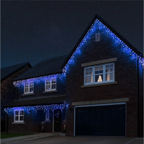 Instalatie Craciun Yoto, Tip Franjuri/Turturi, 4 M, 120 Led-Uri, Prelungitor 1.5 M, 8 Jocuri De Lumini, Interconectabila, Conectare La Retea, Fir, Interior/Exterior, Albastru - vivimall.ro