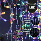 Instalatie Craciun Yoto, Tip Franjuri/Turturi, 7 M, 200 Led-Uri, Prelungitor 1.5 M, 8 Jocuri De Lumini, Interconectabila, Conectare La Retea, Fir, Interior/Exterior, Multicolor - vivimall.ro