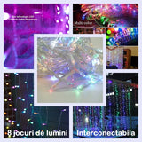 Instalație Crăciun Yoto 120 LED-uri perdea, detaliu ambalaj și specificații tehnice