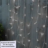 Instalatie Craciun Yoto, Tip Perdea, 3 m x 2 m, 240 LED-uri, Prelungitor 1.5 m, 8 Jocuri de Lumini, Interconectabila, Fir transparent, Interior/Exterior, Alb Rece - vivimall.ro