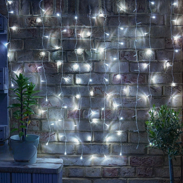 Instalatie Craciun Yoto, Tip Perdea, 3 m x 2 m, 240 LED-uri, Prelungitor 1.5 m, 8 Jocuri de Lumini, Interconectabila, Fir transparent, Interior/Exterior, Alb Rece - vivimall.ro