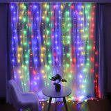Detaliu LED-uri multicolor instalație perdea Yoto pe fir transparent de cupru, 8 jocuri lumini