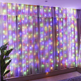 Instalație perdea Crăciun Yoto 3x3 m cu 320 LED-uri multicolor, vedere frontală completă