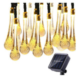 Instalatie Solara 6 m, 28 Led-uri cu Ornament tip picatura de apa, Liniara, Fir negru, Interior, Exterior, Alb Cald - vivimall.ro