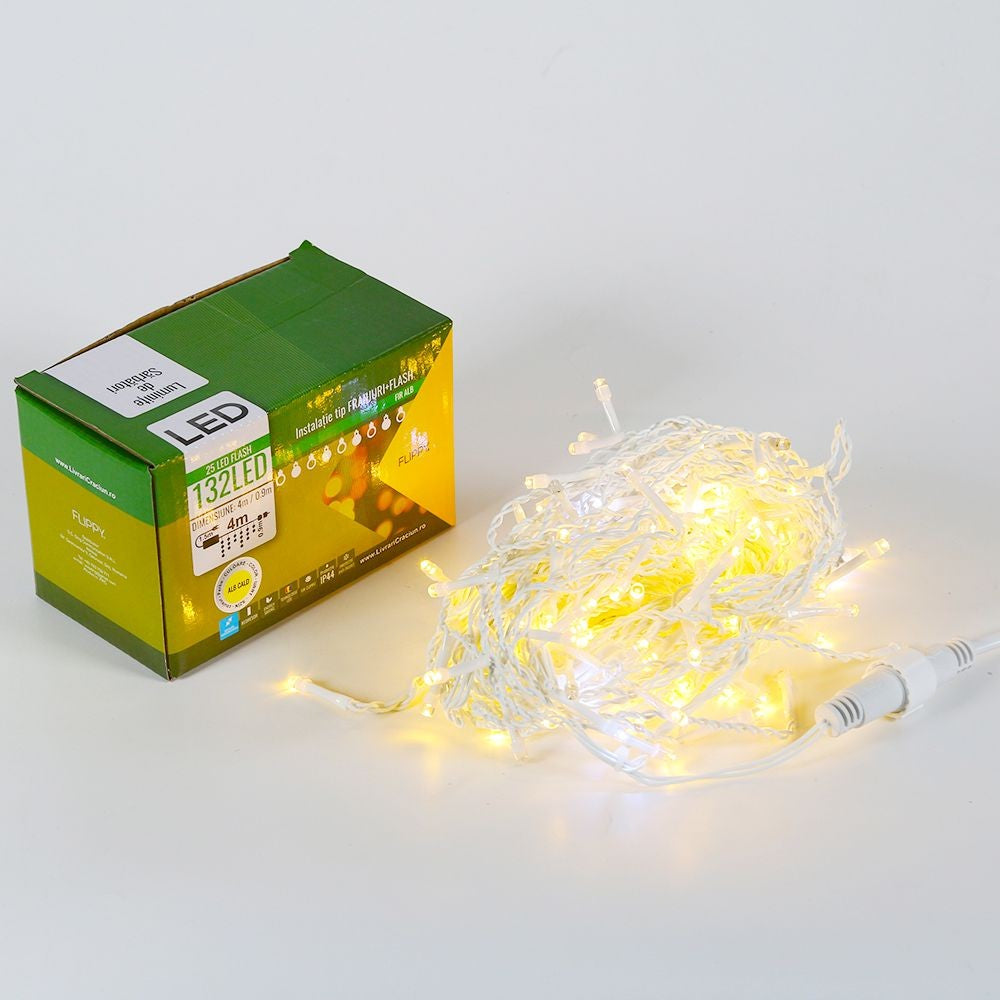 Instalatie De Craciun, Basic, Tip Turturi / Franjuri Cu Flash, 4 M, 132 Led-Uri, Interconectabila