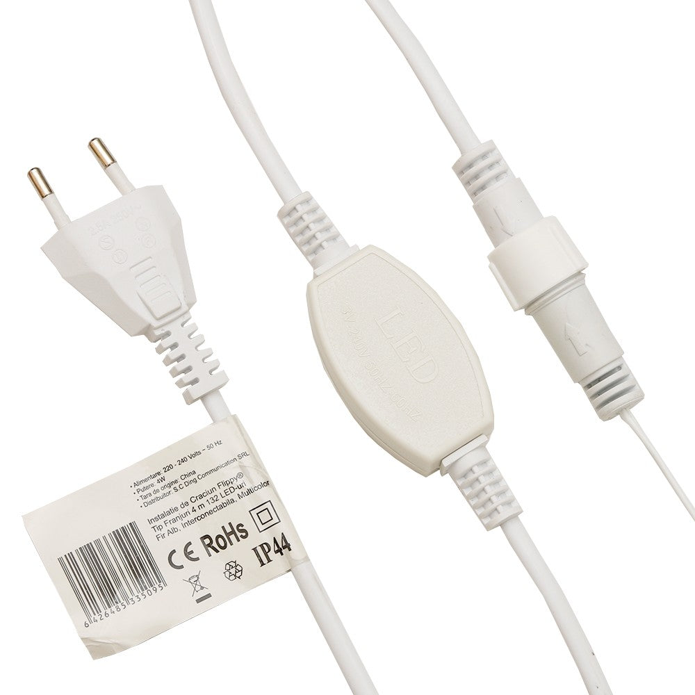 Instalatie De Craciun, Basic, Tip Turturi / Franjuri Cu Flash, 4 M, 132 Led-Uri, Interconectabila