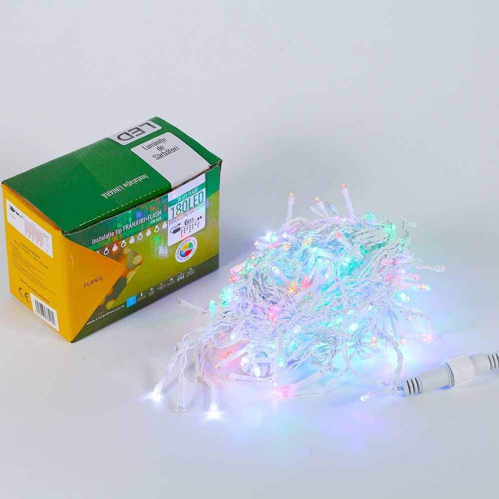 Instalatie De Craciun, Basic Tip Turturi / Franjuri Cu Flash, 6 M, 180 Led-Uri, Interconectabila