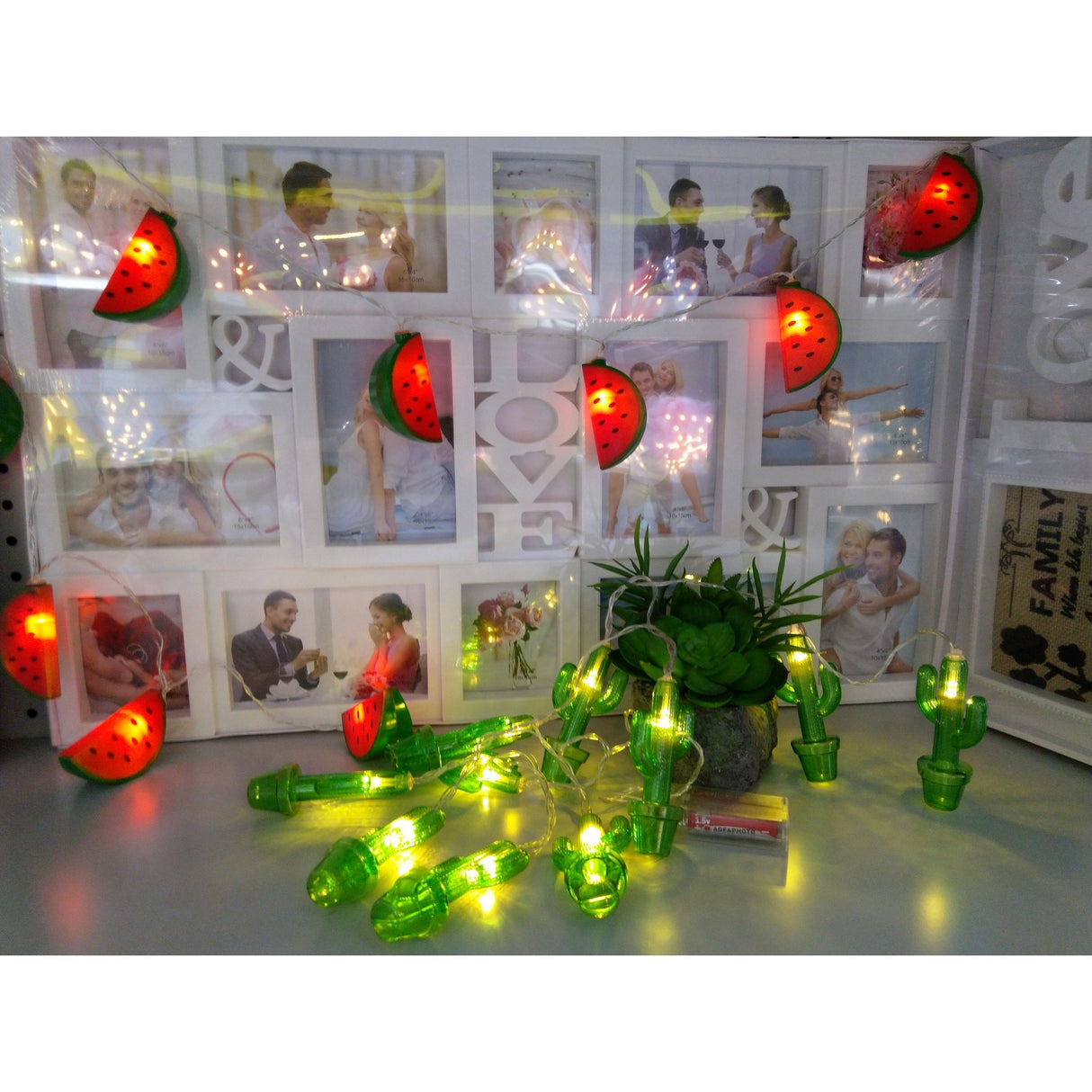 Instalatie De Craciun Cu Baterii Fir Tip Sir 1.5 M 10 Led -Uri Cactus Alb Cald