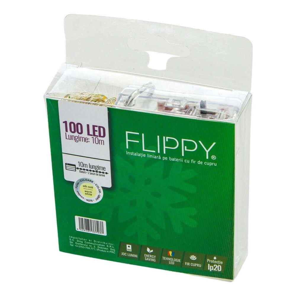 Instalatie De Craciun Cu Baterii Tip Liniar, 2 Jocuri De Lumini, Fir Cupru 10 M 100 Led -Uri
