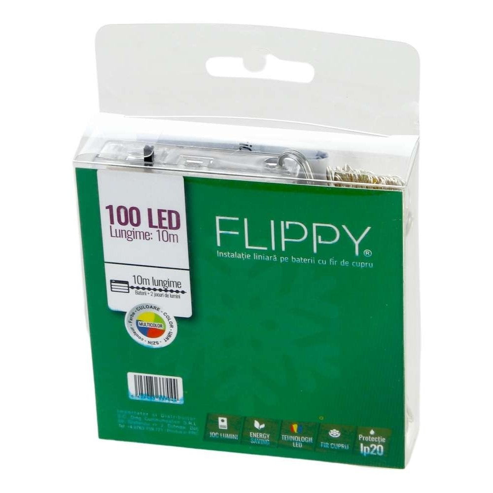 Instalatie De Craciun Cu Baterii Tip Liniar, 2 Jocuri De Lumini, Fir Cupru 10 M 100 Led -Uri