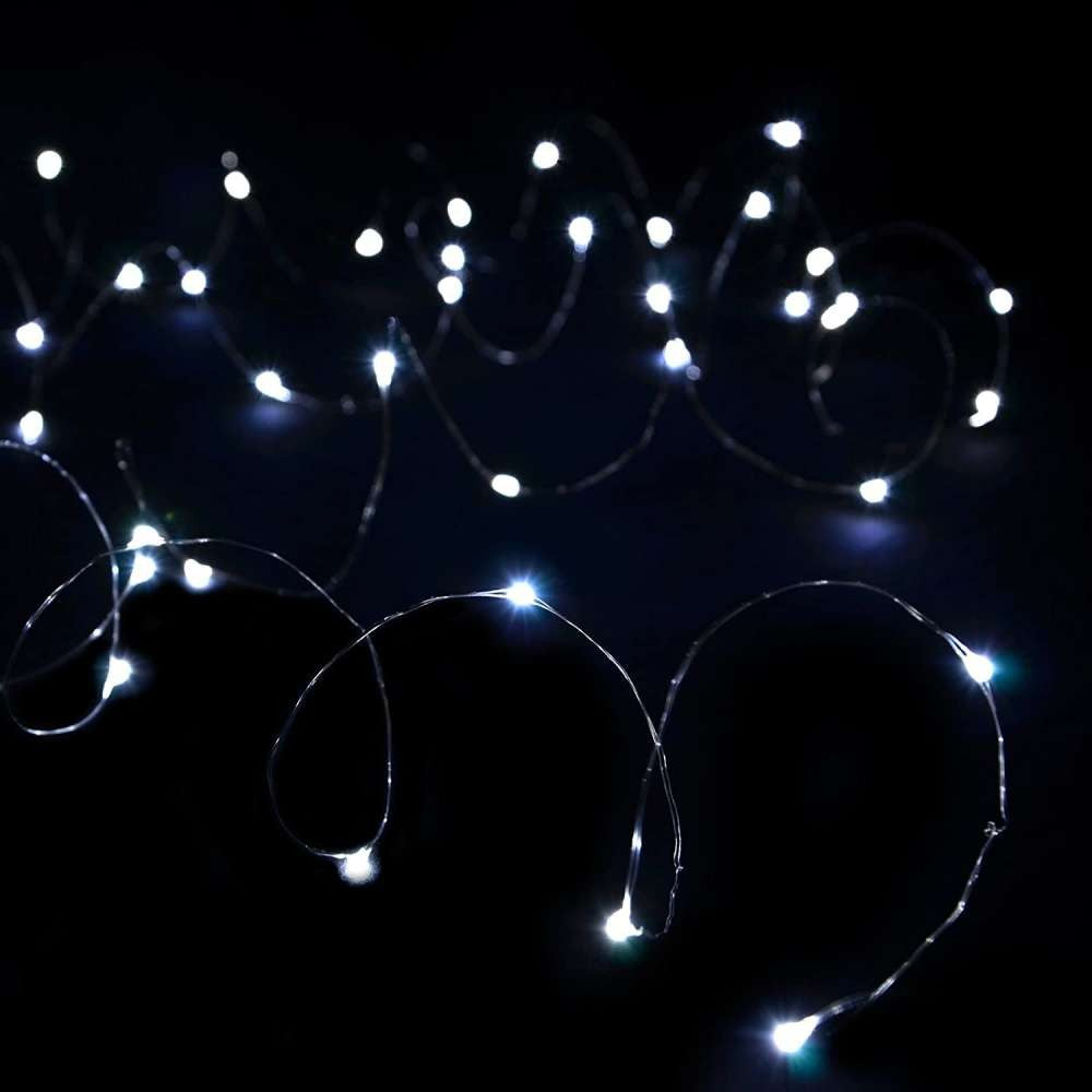 Instalatie De Craciun Cu Baterii Tip Liniar, 2 Jocuri De Lumini, Fir Cupru 5 M 50 Led -Uri, Rece