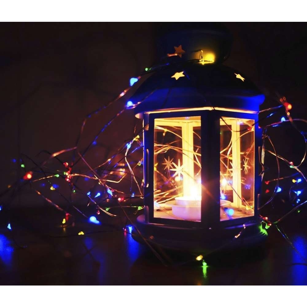 Instalatie De Craciun Cu Baterii Tip Liniar, 2 Jocuri De Lumini, Fir Cupru 5 M 50 Led -Uri