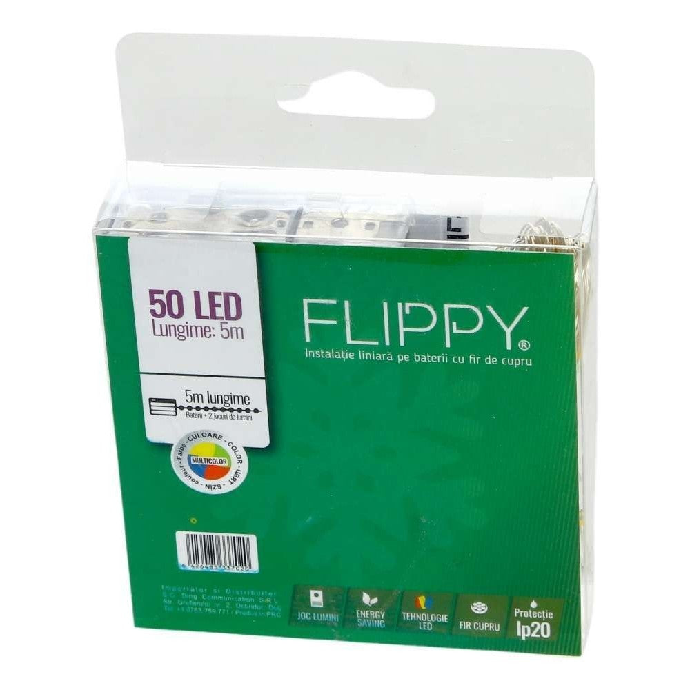 Instalatie De Craciun Cu Baterii Tip Liniar, 2 Jocuri De Lumini, Fir Cupru 5 M 50 Led -Uri