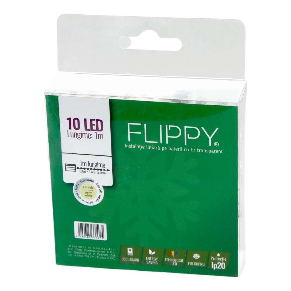 Instalatie De Craciun Cu Baterii Tip Liniar, 2 Jocuri De Lumini, Fir 1 M 10 Led -Uri, Alb Cald