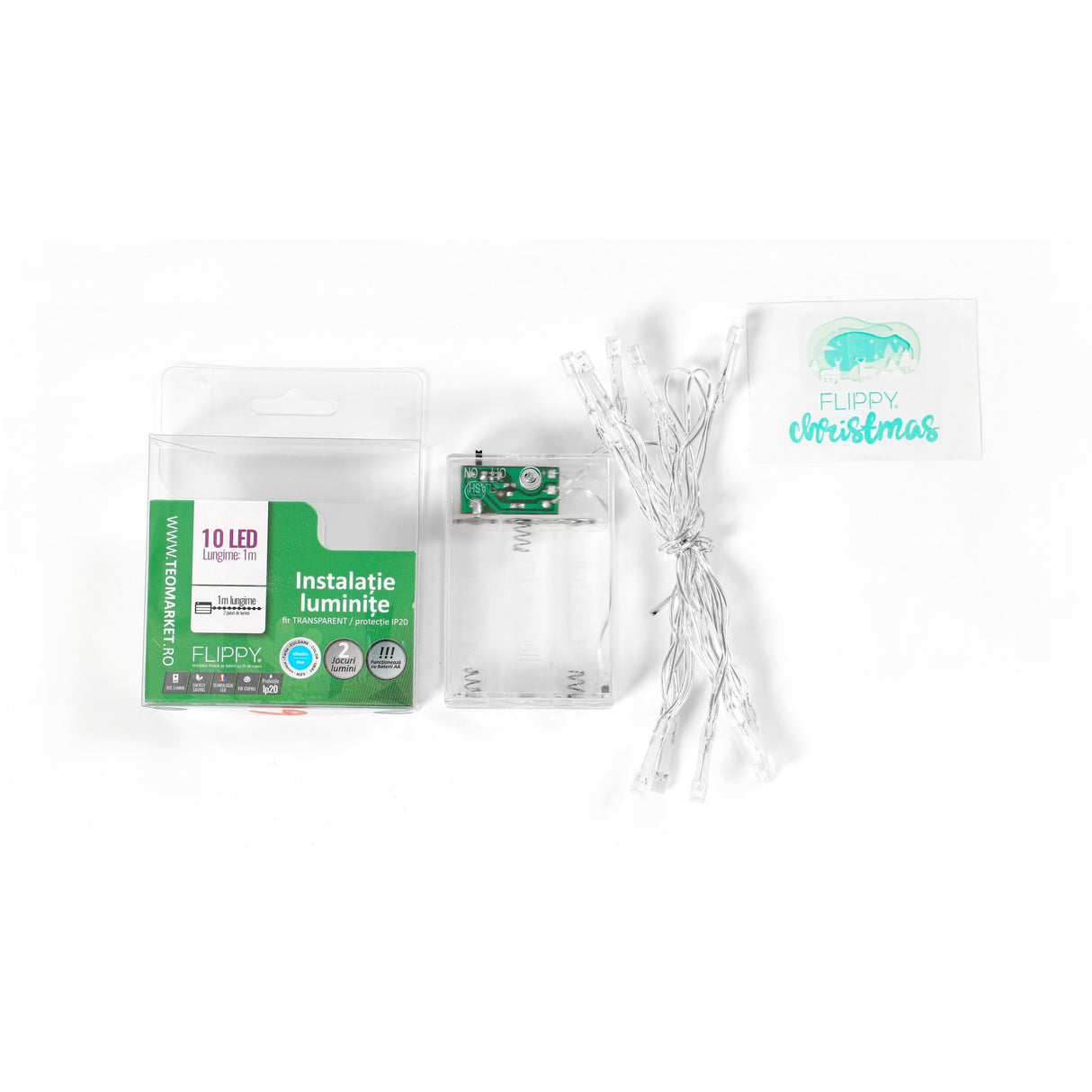Instalatie De Craciun Cu Baterii Tip Liniar, 2 Jocuri De Lumini, Fir 1 M 10 Led -Uri, Albastru