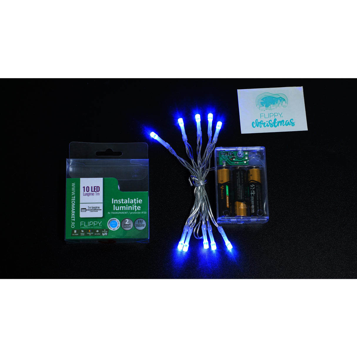 Instalatie De Craciun Cu Baterii Tip Liniar, 2 Jocuri De Lumini, Fir 1 M 10 Led -Uri, Albastru