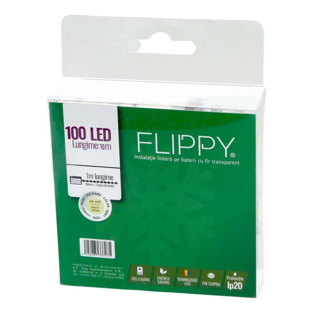 Instalatie De Craciun Cu Baterii Tip Liniar, 2 Jocuri De Lumini, Fir 10 M 100 Led -Uri, Alb Cald
