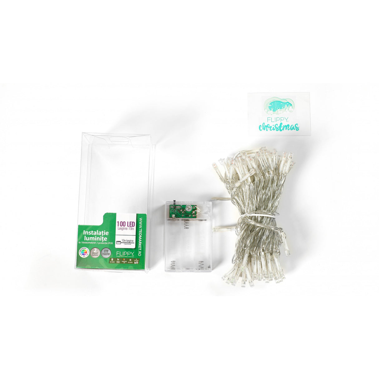 Instalatie De Craciun Cu Baterii Tip Liniar, 2 Jocuri De Lumini, Fir 10 M 100 Led -Uri, Multicolor