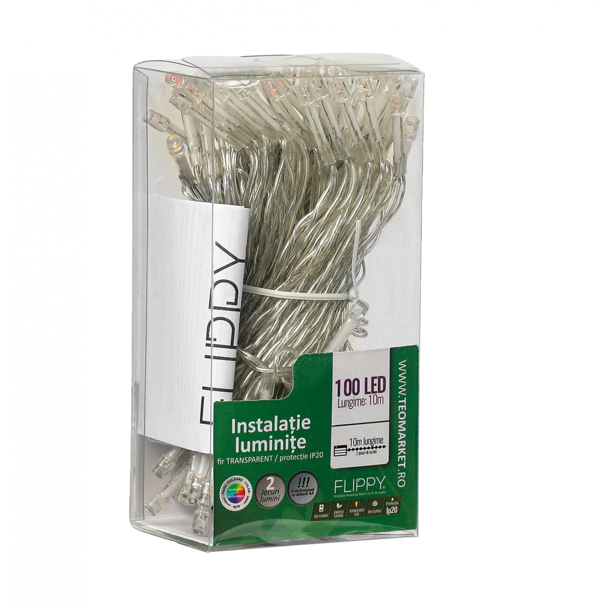 Instalatie de Craciun cu Baterii Tip Liniar, 2 jocuri de lumini, Fir Transparent 10 m 100 LED -uri, Multicolor, Resigilat - vivimall.ro