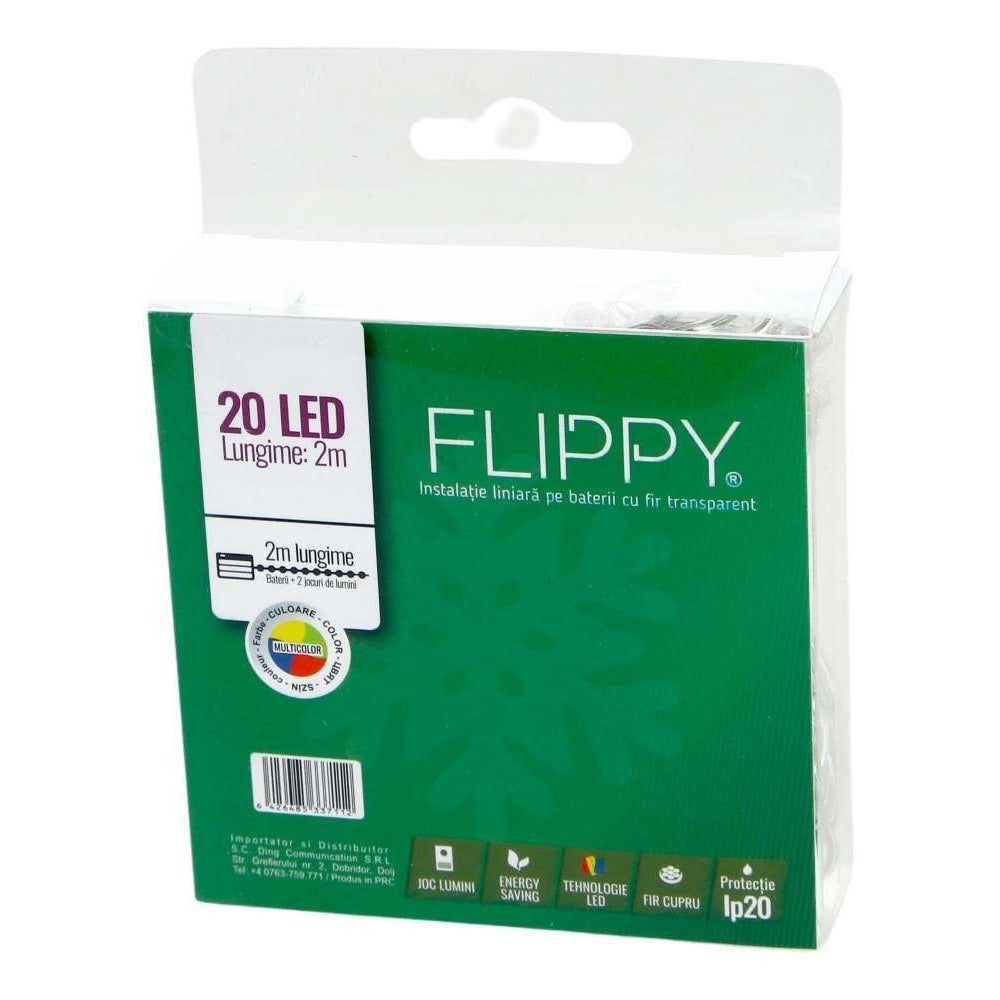 Instalatie De Craciun Cu Baterii Tip Liniar, 2 Jocuri De Lumini, Fir 2 M 20 Led -Uri, Multicolor