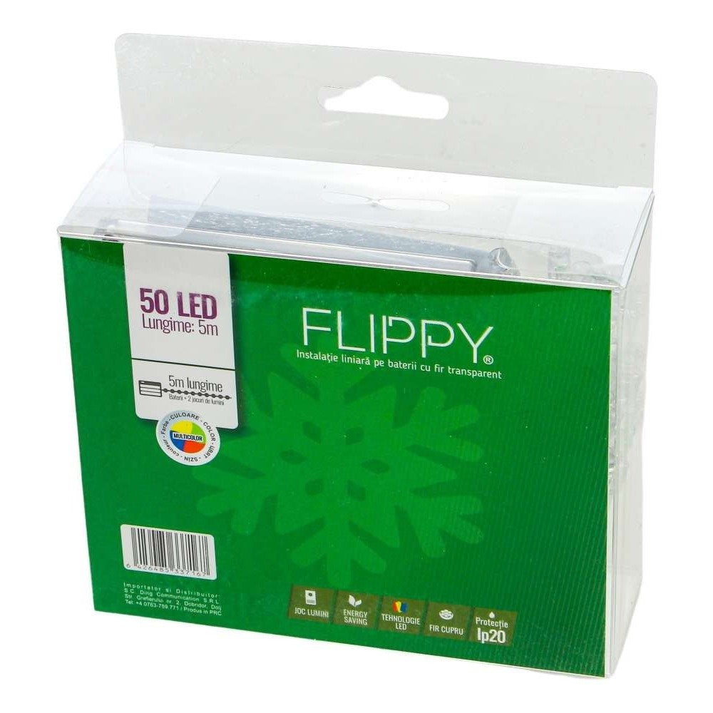 Instalatie De Craciun Cu Baterii Tip Liniar, 2 Jocuri De Lumini, Fir 5 M 50 Led -Uri, Multicolor