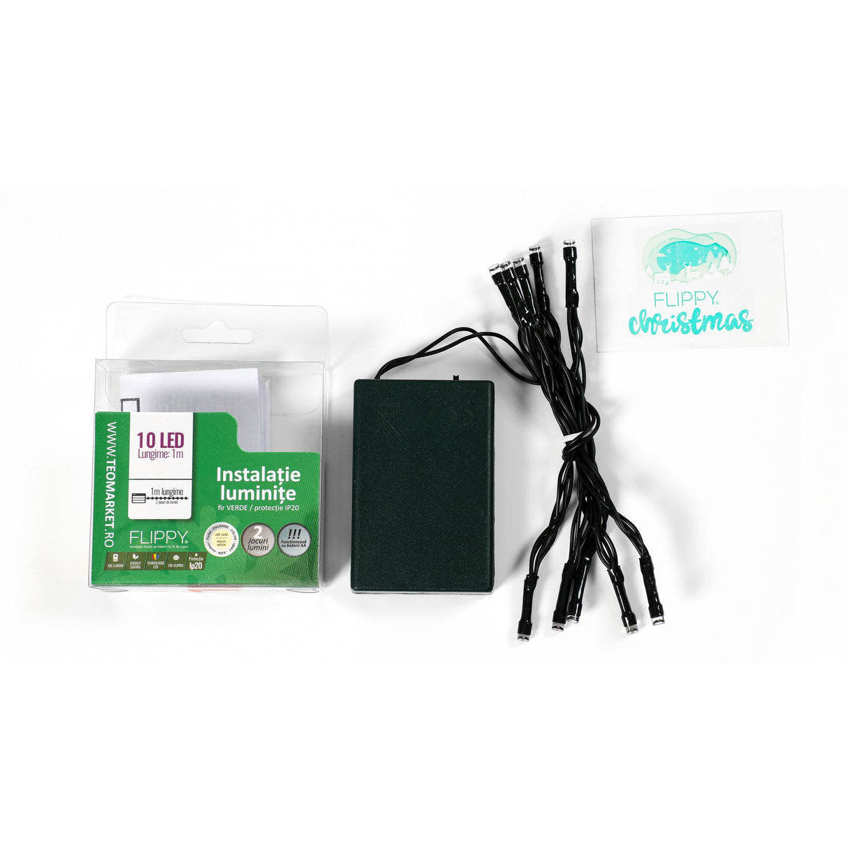Instalatie De Craciun Cu Baterii Tip Liniar, 2 Jocuri De Lumini, Fir 1 M 10 Led -Uri, Alb Cald