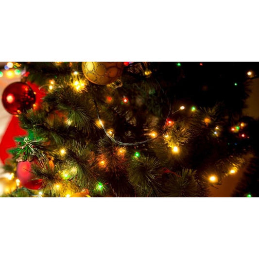 Instalatie de Craciun cu Baterii Tip Liniar, 2 jocuri de lumini, Fir Verde 10 m 100 LED -uri, Multicolor - vivimall.ro