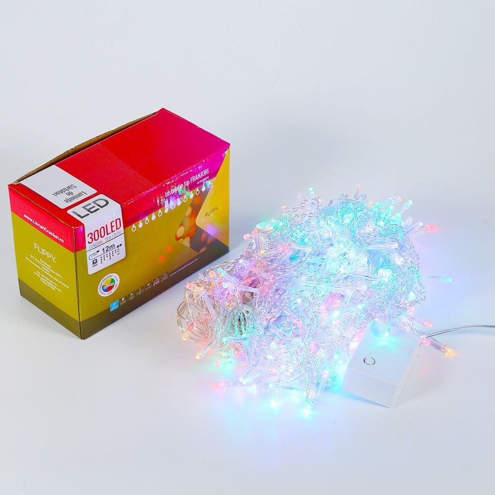 Instalatie De Craciun Tip Franjuri, 12 M, 300 Led-Uri, Interconectabila