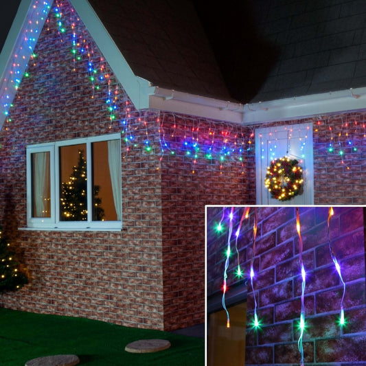 Instalatie de Craciun Vivimall® Tip Franjuri, 12 m, 300 LED-uri, Interconectabila, Multicolor - vivimall.ro