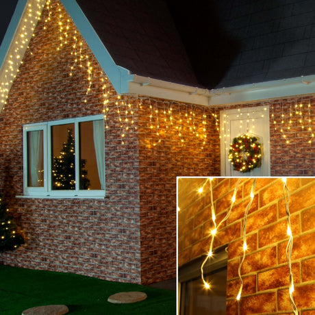 Instalatie de Craciun Flippy® Tip Franjuri, 7 m, 200 LED-uri, Interconectabila, Alb Cald - vivimall.ro