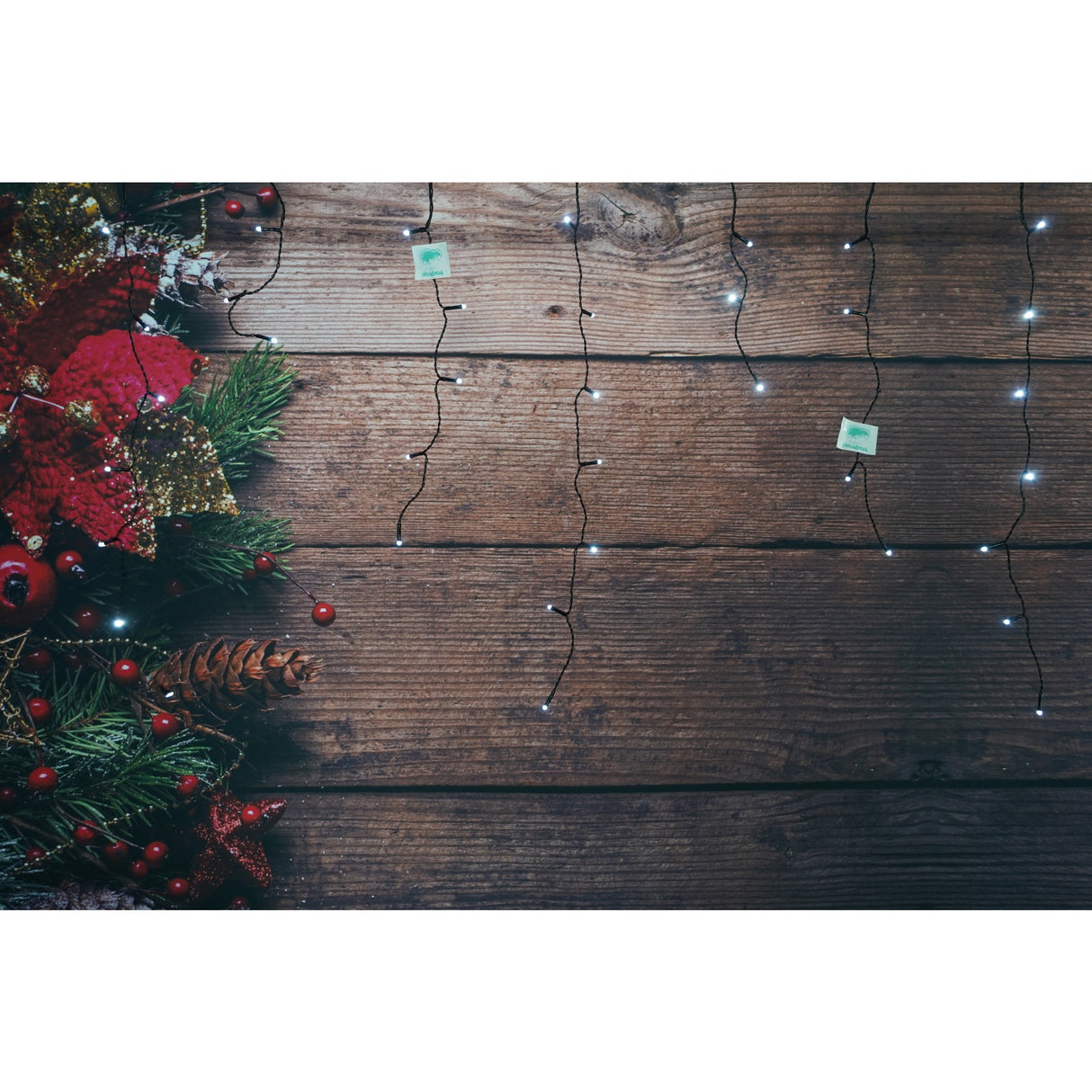 Instalatie de Craciun Flippy® Tip Franjuri, 8 jocuri de lumini, Sectiune 5 m, 143 LED-uri, Interconectabila, Fir Negru, Alb Rece - vivimall.ro