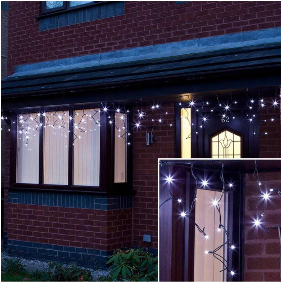 Sectiune Instalatie de Craciun, Flippy®, Tip Turturi, 5 m, 143 LED-uri, cu Flash, Fir Negru, Lumina Alb Rece, IP44, Interconectabila - vivimall.ro